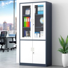 快惠 铁皮文件柜 玻璃三层铁皮柜 办公柜 档案柜子（1800mm*850mm*390mm、加厚板材）